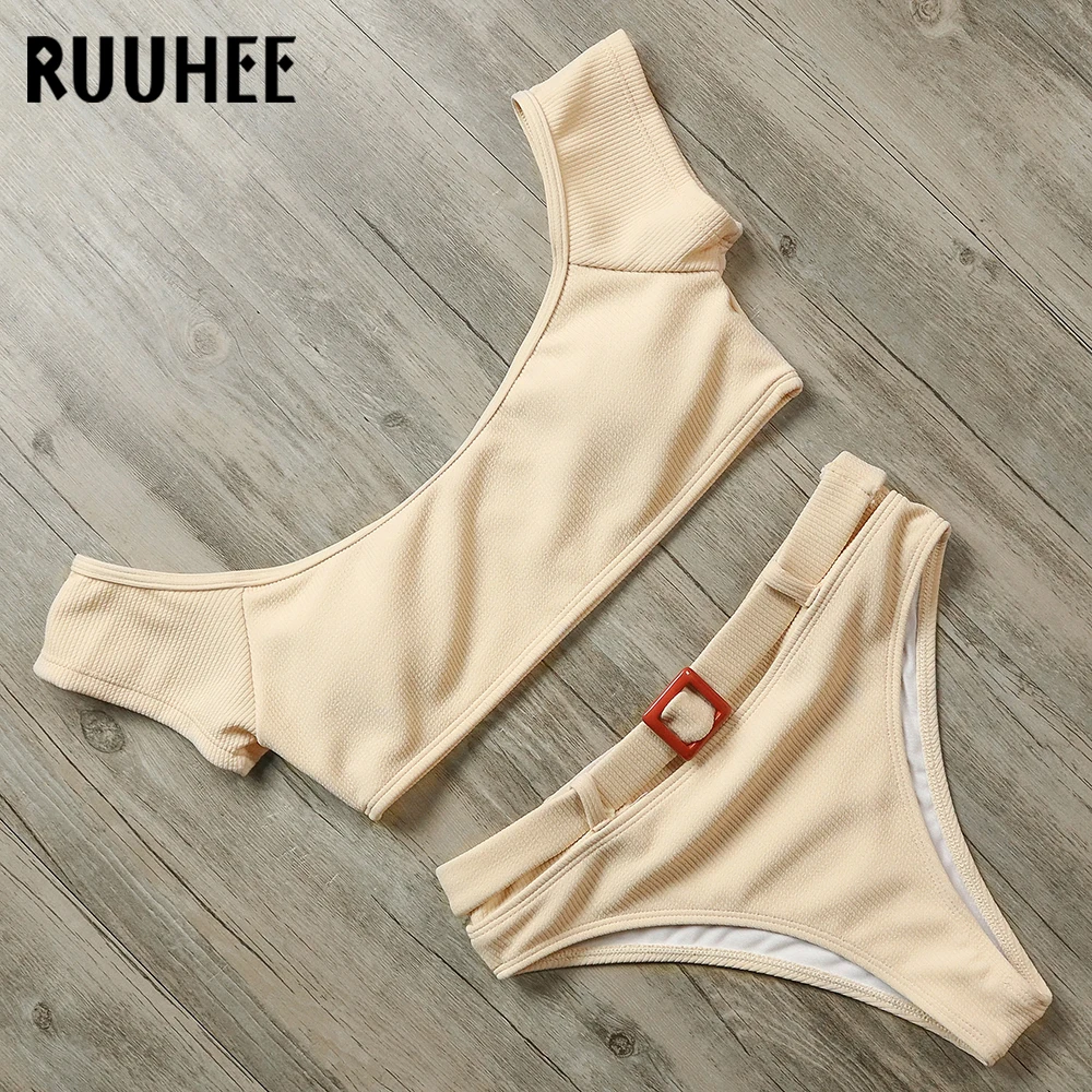 RUUHEE, сексуальный бикини, купальник, рукав, верх, купальник, женский, Одноцветный, бикини, набор, купальный костюм с пуш-ап, мягкий, летняя пляжная одежда