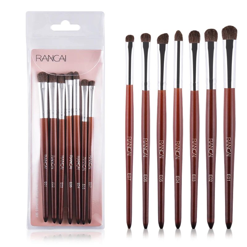 RANCAI Pro 7 шт. кисть для теней для макияжа Набор Натуральных Волос деревянная ручка для смешивания шейдеров кисть для хайлайтера инструменты для макияжа brochas