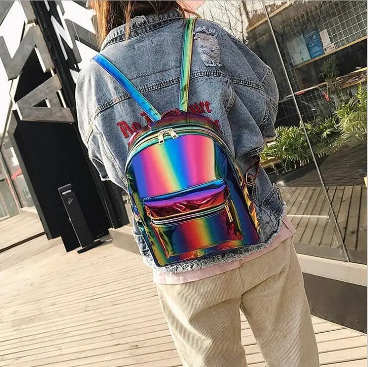 Magic Reflective Strip Backpakc Laser Rainbow Women Student School Bag Travel Bags Female Backpack for Teenager Casual Mochila | Багаж и