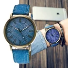 Женские кварцевые часы, наручные часы из джинсовой ткани и кожи, повседневные, для девушек, 2019