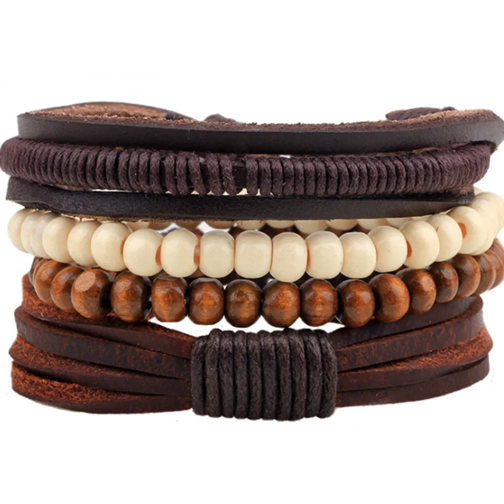 4 шт./компл. Модные Винтажные деревянные бусины ручной работы панк перо шарм