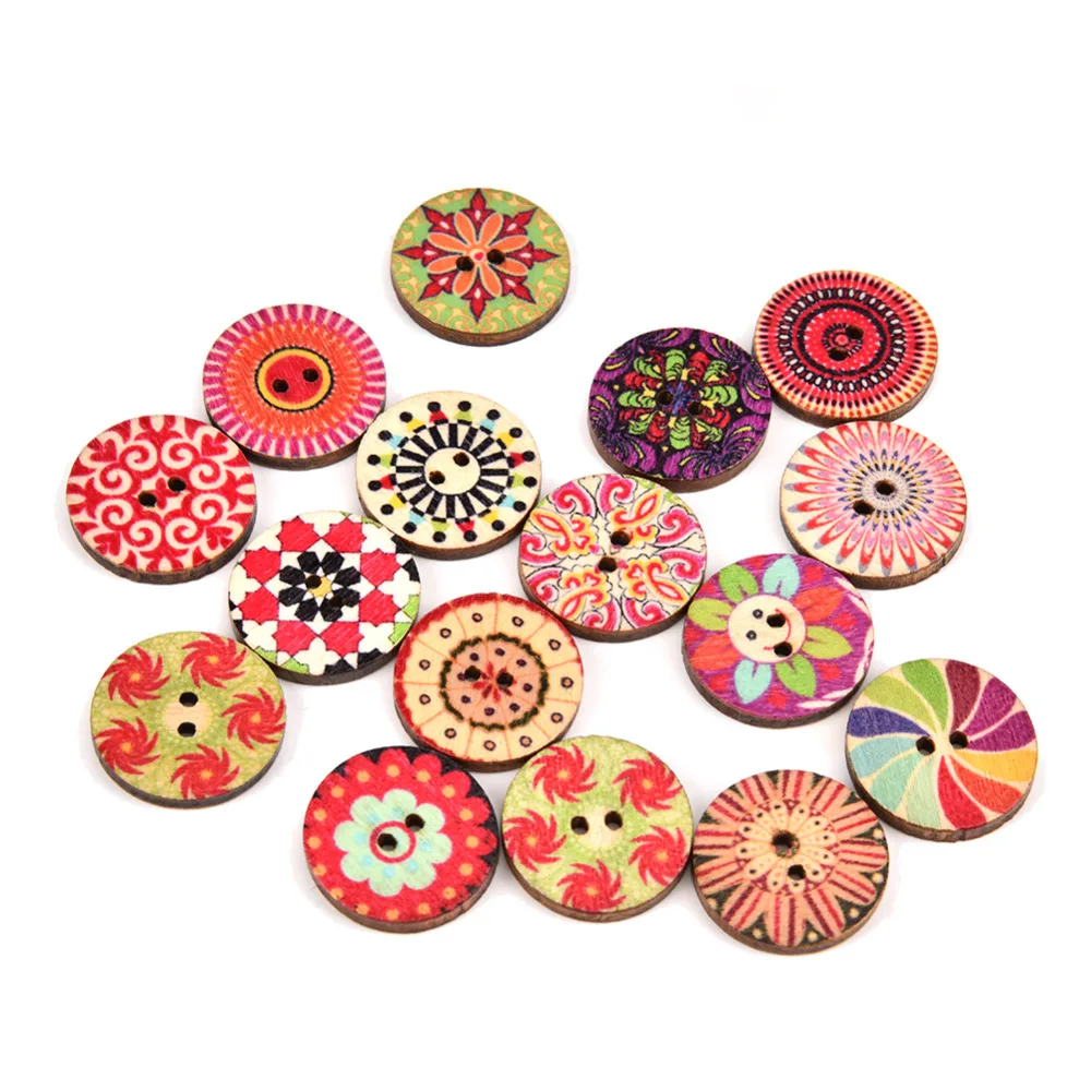 100 шт./лот деревянные пуговицы с 2 отверстиями в ретро стиле окрашенные винтажные