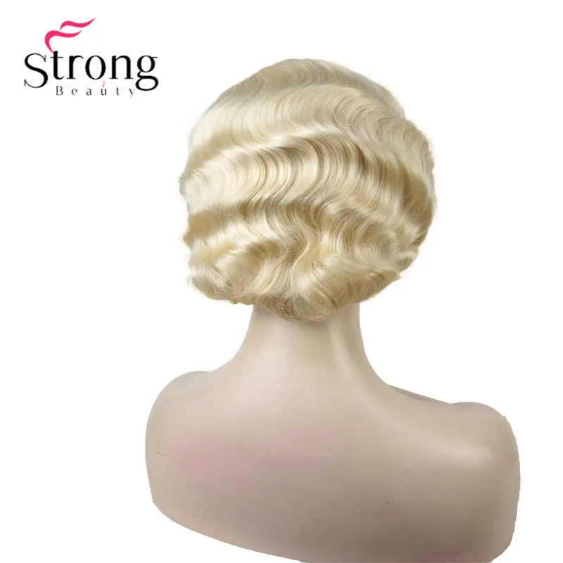 StrongBeauty 1920's Flappers Короткий Палец Волна светильник блонд полный синтетический парик - Цвет: 613 Blonde