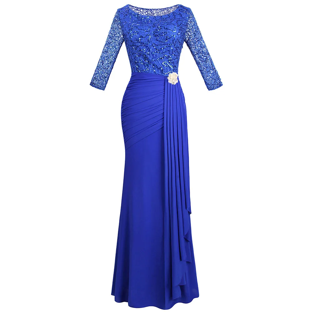 Angel-Fashion женское платье с коротким рукавом, Прозрачное платье для матери невесты, вечерние кружевные плиссированные платья 356 - Цвет: blue pic color