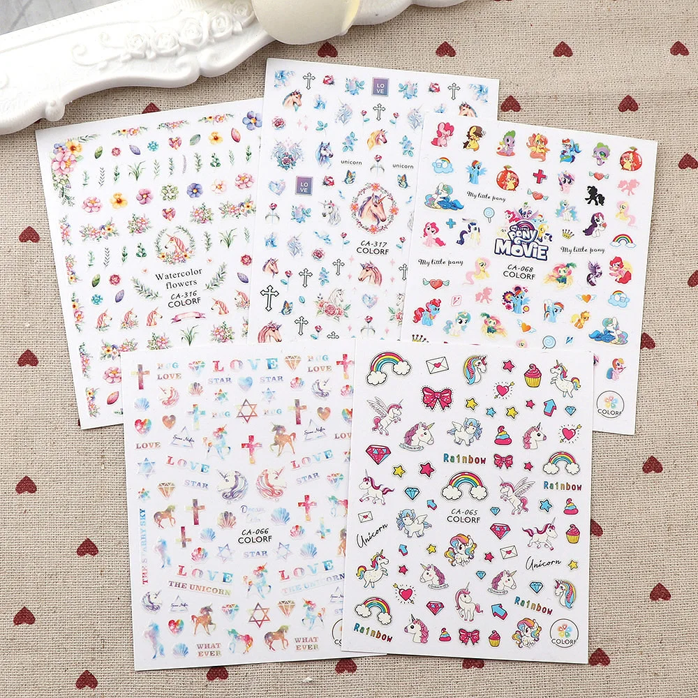 1 шт ультра тонкий голубой цвет 3D нейл арта Стикеры разноцветные Мультяшные