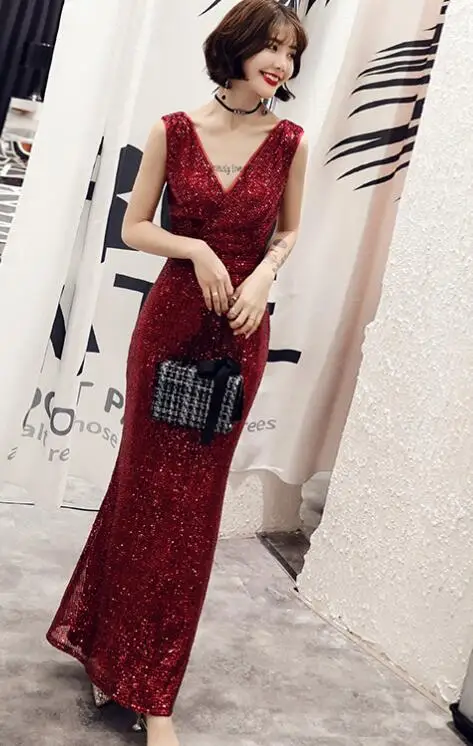 Style 2 Сексуальное платье русалки с двойным v-образным вырезом и блестками; высококачественное вечернее платье в китайском стиле; улучшенное платье Qipao; Vestidos; Размер s-xxxl - Цвет: Style 2