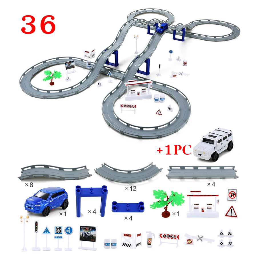 53PCS with 2 cars DIY мульти-трек вагон электронный гоночный автомобиль трек детская игрушка детская игра Мальчики Рождественский подарок Железнодорожный строительный блок развивающие игрушки - Цвет: 53PCS with 2 cars