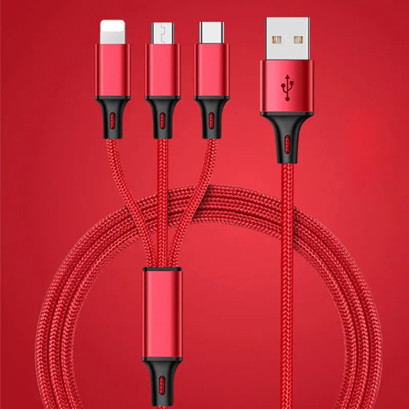 Красный 3 в 1 микро USB кабели для мобильных телефонов 5V2A Тип зарядки c iOS Android Быстрая зарядка зарядное устройство тип-c 3в1 несколько шнуров - Цвет: Красный