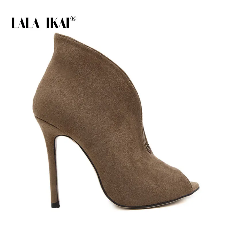 Apricot LALA IKAI/Новые модные летние женские туфли на высоком каблуке с v-образным вырезом и открытым носком; открытые ботильоны; женские ботинки; XWN1140-4 - Цвет: Apricot