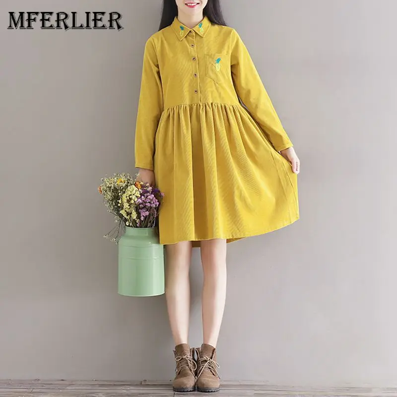 Платье Mferlier Mori Girl Artsy вельветовое осеннее платье с отложным воротником и принтом