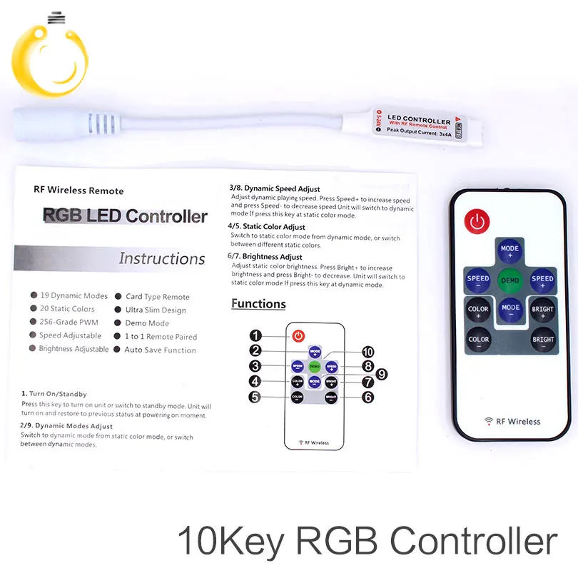 Мини 10key rf Беспроводной контроллер удаленного коммутатора DC12 24V со светодиодной