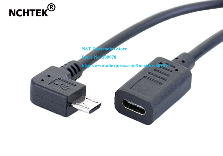 NCHTEK 90 градусов угловой Micro 5Pin штекер тип C гнездо зарядный удлинитель данных около