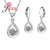 new arrival waterdrops charming pendant necklace jewelry set with dangle earrings crystals 925 sterling silver accessory