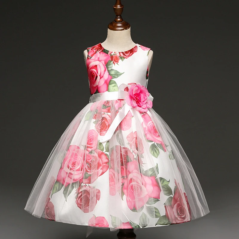 Girl Dress Flower Print Lace Pink Princess Wedding Party Baby clothes Summer Vestidos de fiestas infantil menina | Детская одежда и