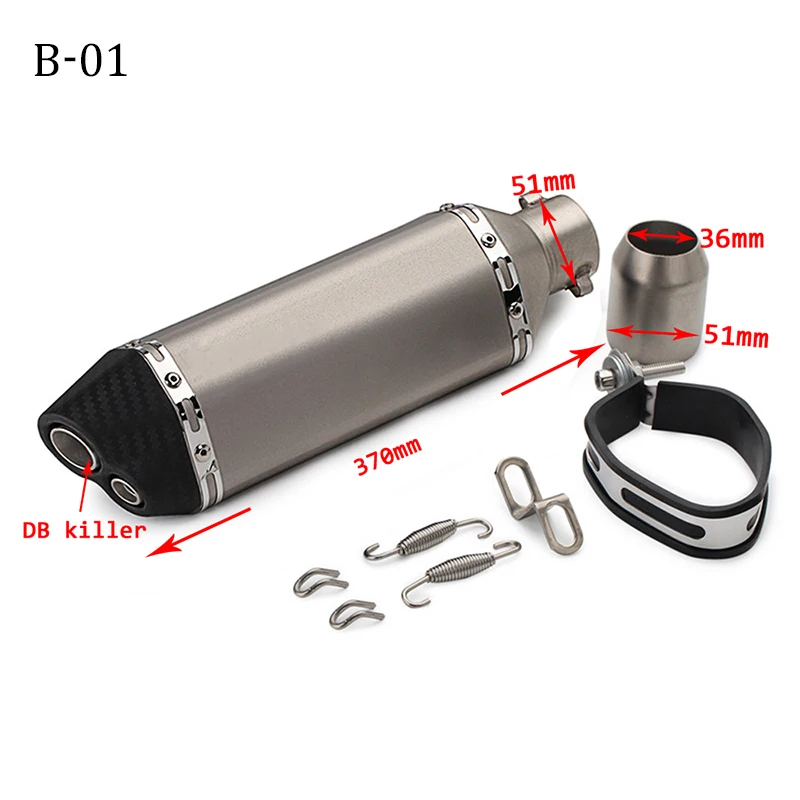 B-01 370 мм маленький шестиугольный короткий выхлопной модифицированный Мотоцикл Внедорожный глушитель для ATV CB600 CBR250 MT07 FZ6 универсальный мотоцикл - Цвет: B-01