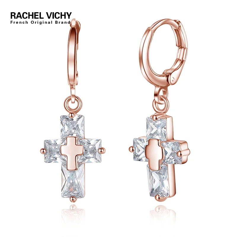 Женские винтажные серьги капли с крестиком RACHEL VICHY Большие серебристые богемные
