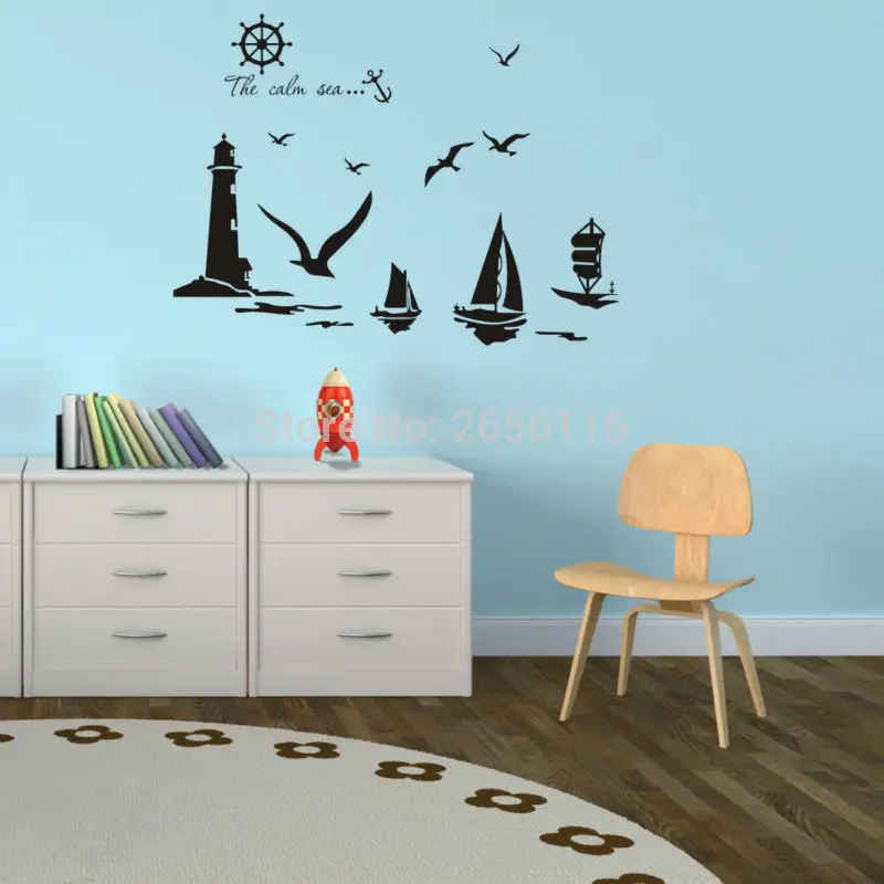 Calm Sea DIY наклейки на стену Океанский Маяк морские чайки парусные корабли