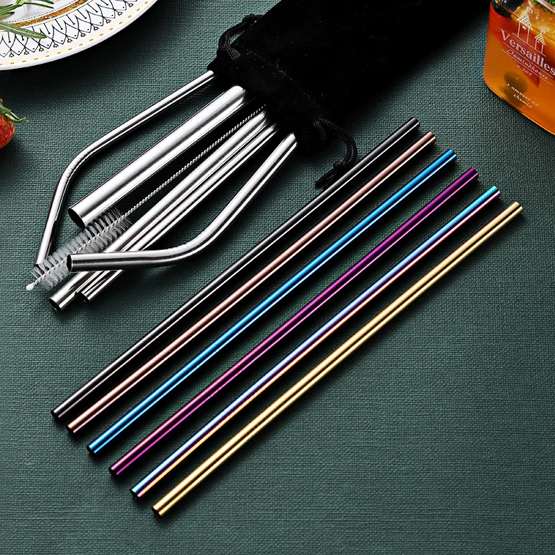 BERATS Reusable Metal Drinking Straws 304 Stainless Steel Sturdy Bent Straight Drinks Straw with Cleaning Brush | Дом и сад