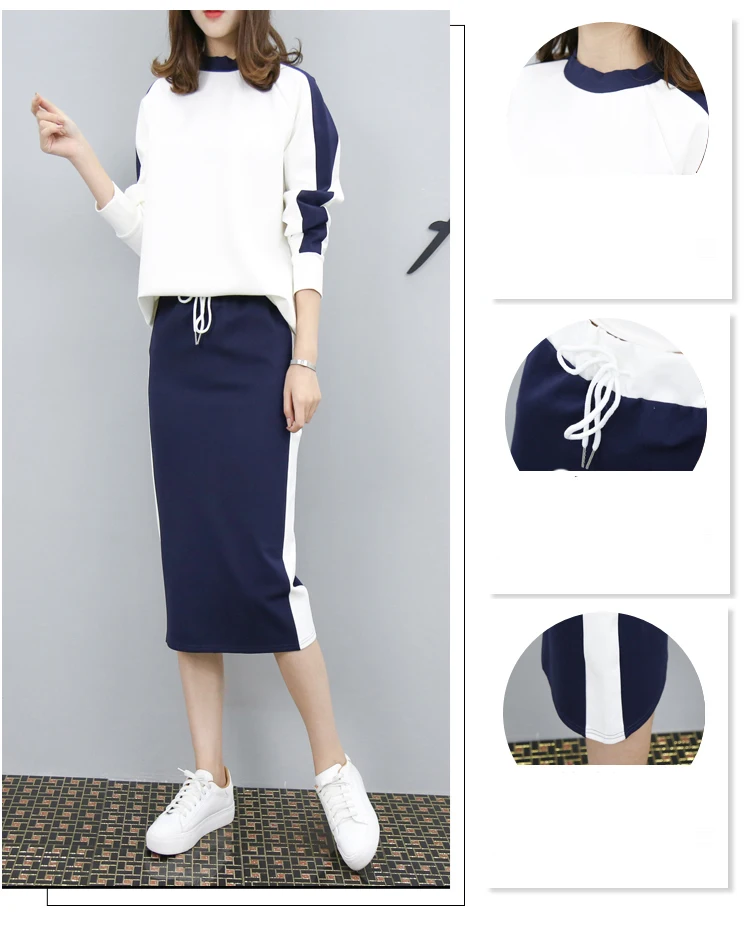 Women's 2 Piece Set Elegant Sporting Casual Side Striped Casual Pullover Top Elastic Waist Skirt Suit Plus Size Hots S87702F