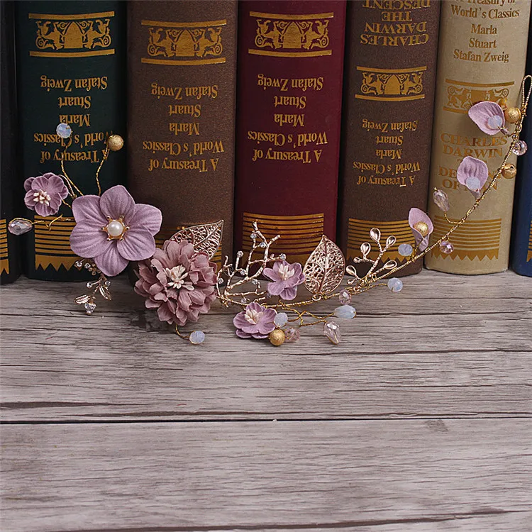 Свадебный головной убор для невесты золотисто-фиолетовая серия длинные волосы