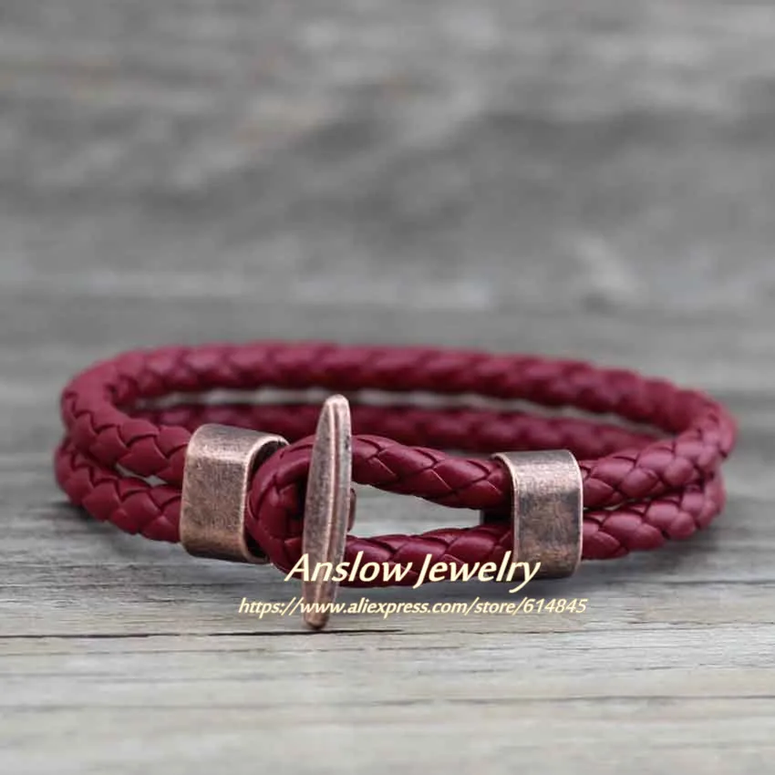 Anslow модные ювелирные изделия панк рок античные покрытые медью ПУ кожа браслет и