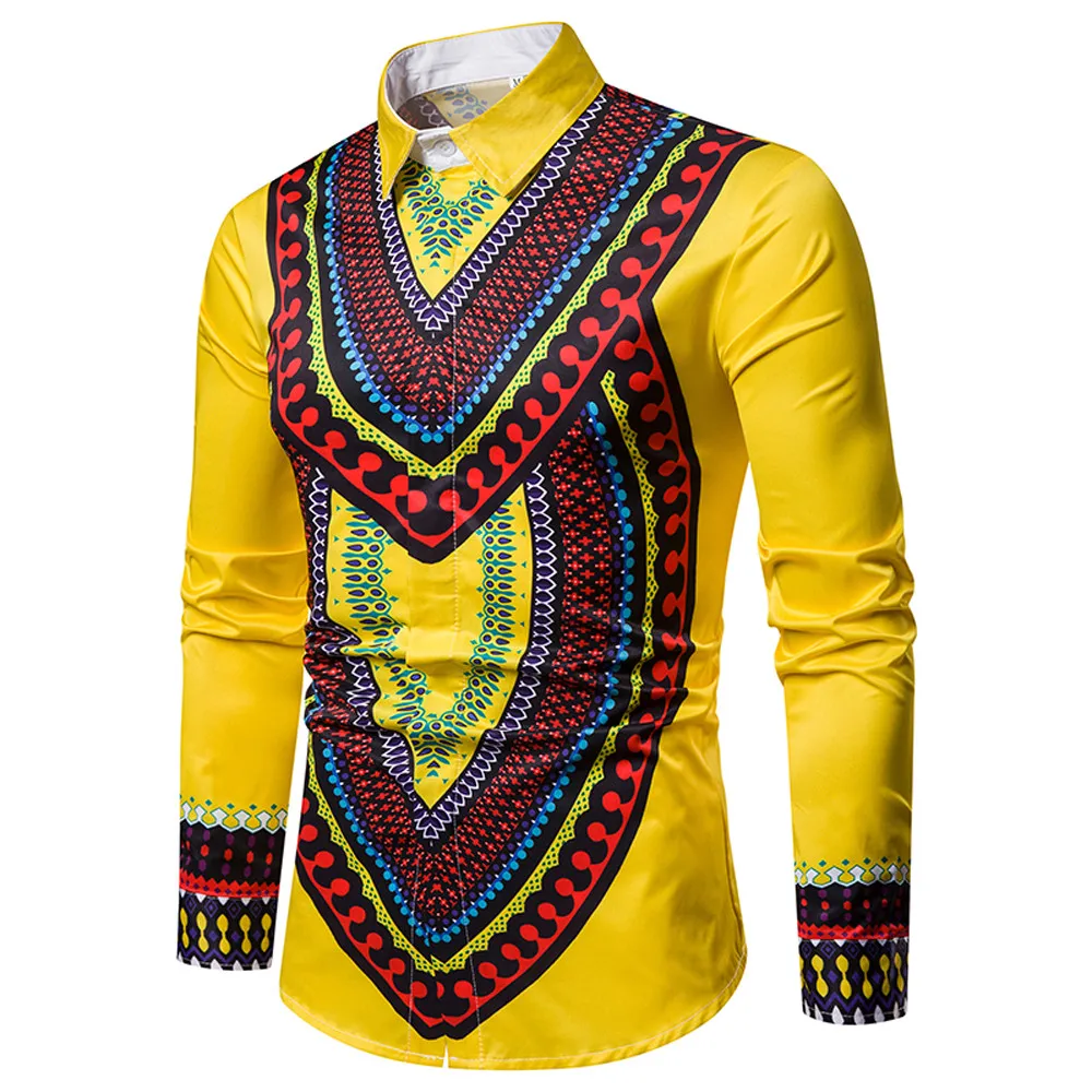 Рубашка Dashiki мужская с длинным рукавом модная Роскошная блузка Африканским