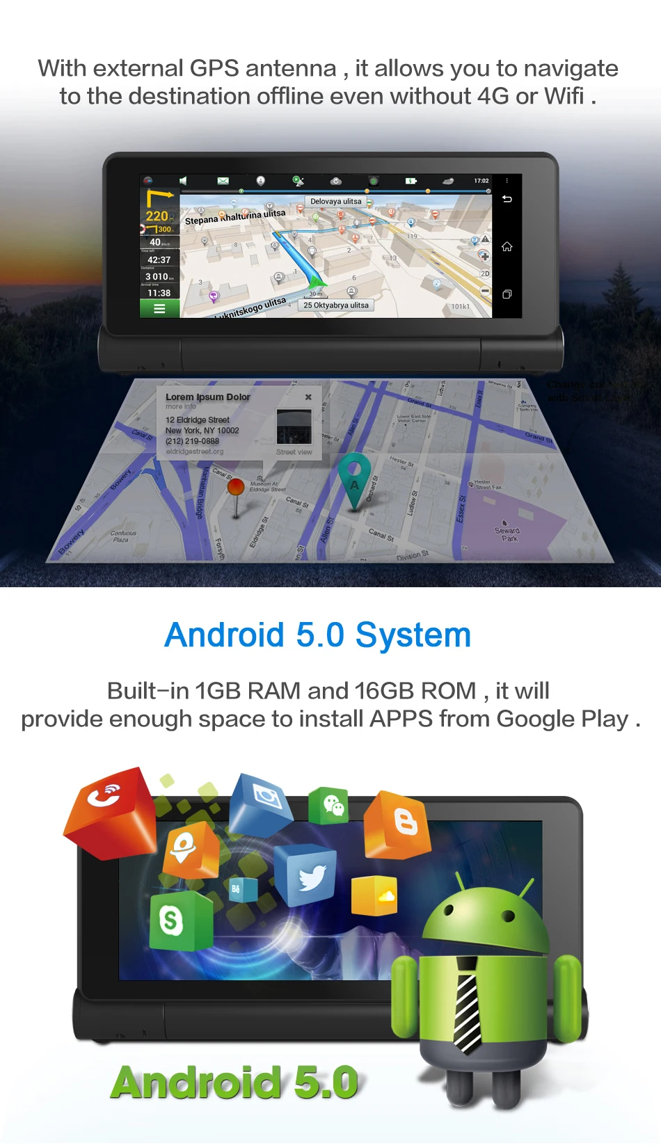 ANSTAR 4G Автомобильный видеорегистратор gps камера-навигатор 6,8" Android 5,0 Bluetooth HD1080P ADAS видео рекордер камера регистратор видеорегистратор Русский