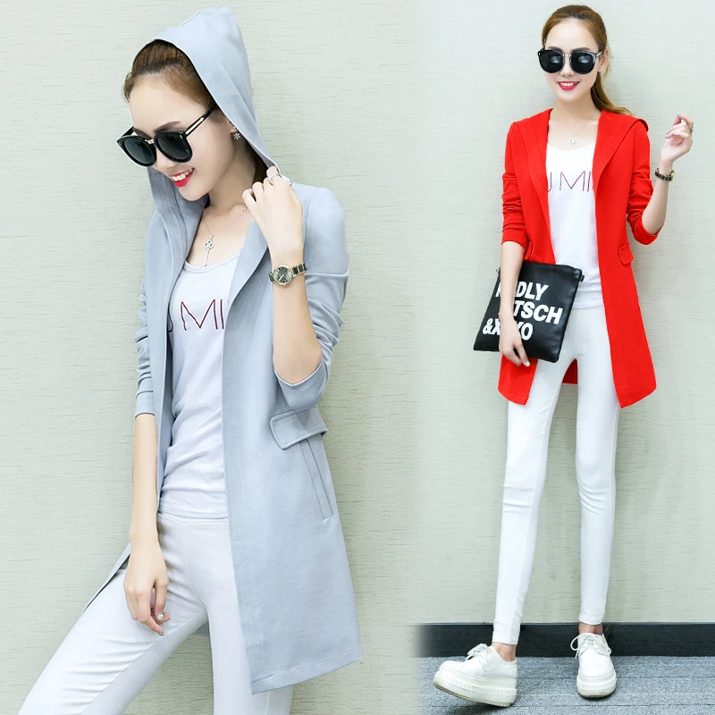 Женская ветровка с капюшоном однотонный длинный тонкий кардиган в Корейском