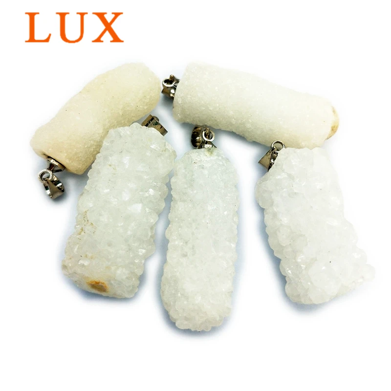 Люкс натуральный кристалл druzy Бар Подвеска из стерлингового серебра 925 пробы