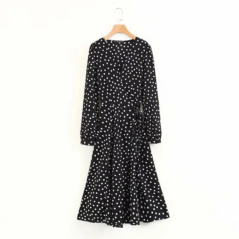 Long Boho Maxi Woman Dress Printed V Neck Vintage Beach Dresses Polka Dot Sashes Party Vestido|Женские платья| |