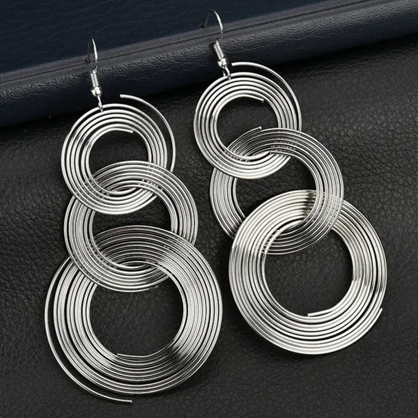 Silver ES550, панк, золотые, цветные, большие, геометрические, 3 круга, металлические, длинные висячие серьги для женщин, богемные, вечерние, Преувеличенные, модные ювелирные изделия - Окраска металла: Silver