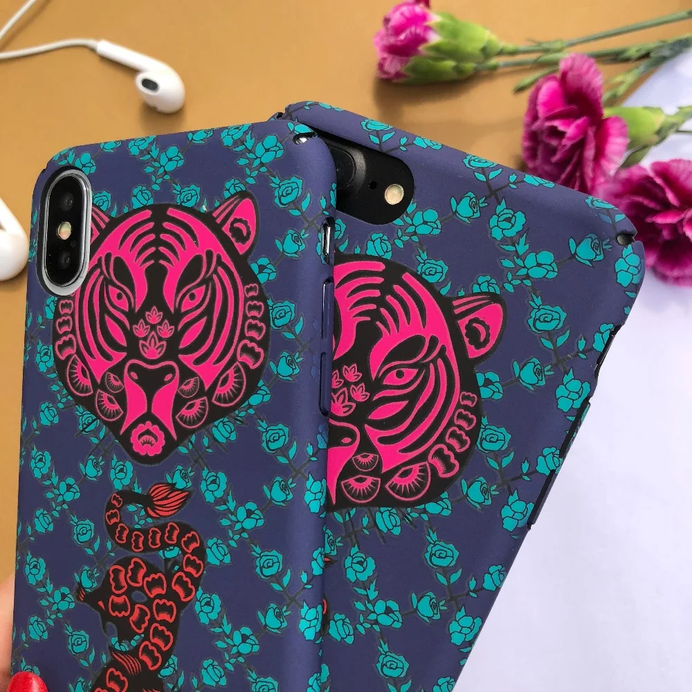 ORYKSZ For iphone 7 Case Vintage Tiger Flowers Patterned Silicone Phone x 6S 6 8 Plus Cover Coque Capa Shell |