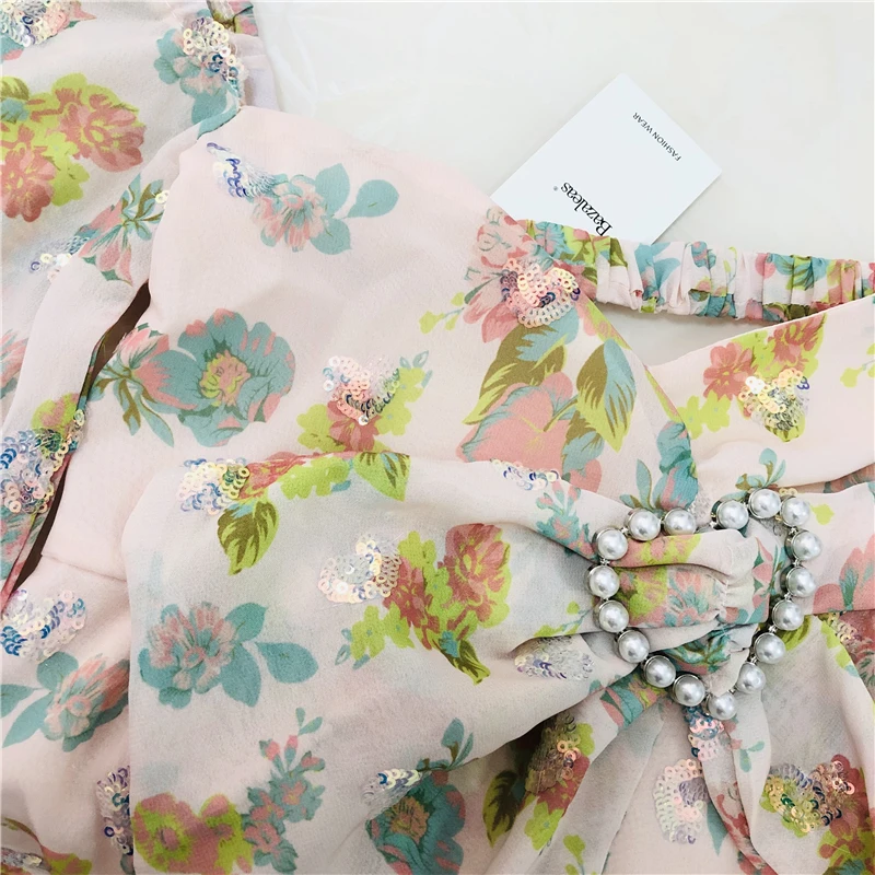 Bazaleas Винтаж фонарь с длинным рукавом vestidos аппликации цветочный принт женское платье модные шикарные платья Прямая поставка