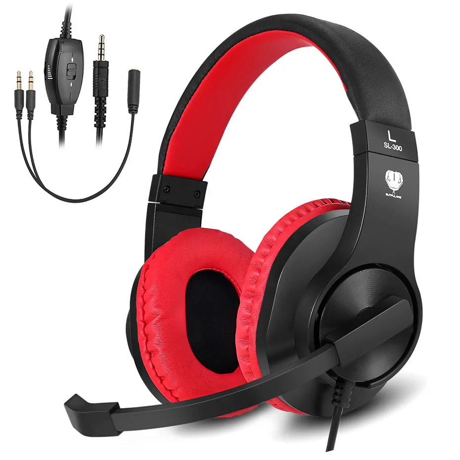 Red with Splitter Игровая гарнитура для Xbox One S Ps4 PC DIWUER Накладные наушники с микрофоном шумоизоляция для телефонов iPhone iPad Android - Цвет: Red with Splitter