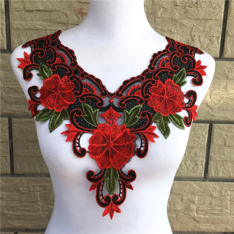 1 шт. золотая вышивка цветной цветочный воротник кружевная полиэфирная ткань DIY