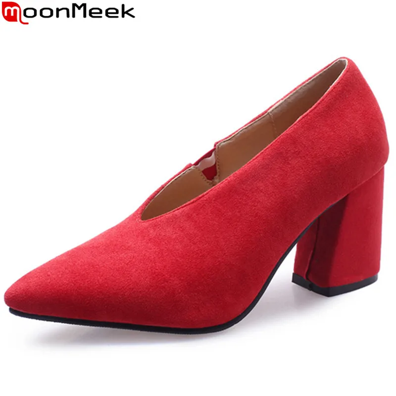 

MoonMeek plus size fashion spring new shoes woman pointed toe shallow square heels pumps women shoes classic high heels shoes