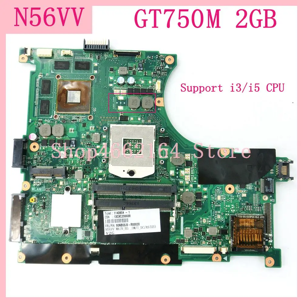 N56VV Mainboard GT750M 2GB REV 2.0 PGA989 For ASUS N56VM N56VJ N56VZ N56VB Laptop motherboard Test OK | Компьютеры и офис