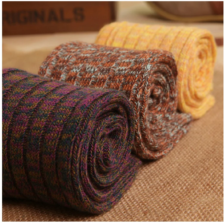 Зима высокий груды носков ретро толстой хлопковой носки теплые теплый