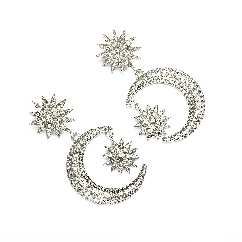 HEBEHERA Sun Moon Crystal Earrings for Women Exaggeration Earing Fashion Female Personality Jewelry Gift Wholesale | Украшения и