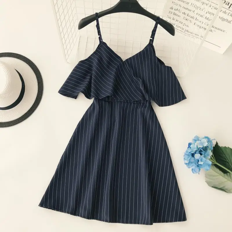 Женское винтажное мини платье ALPHALMODA на бретельках с оборками и высокой талией