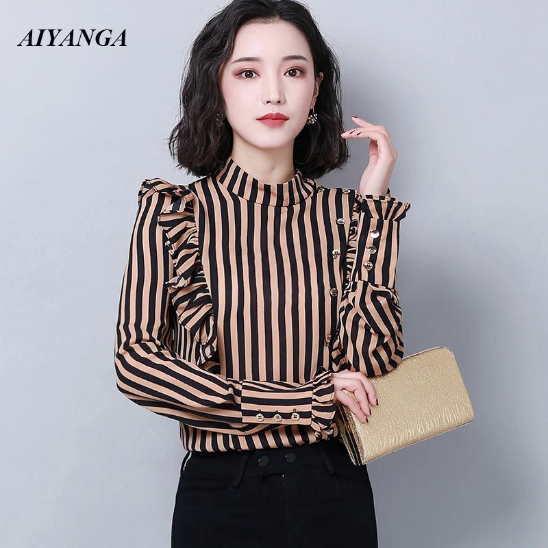 New OL Striped Shirts Women 2019 Spring Autumn Blouses Female Long Sleeve Shirt Elegant Slim Office Lady  Women's clothing