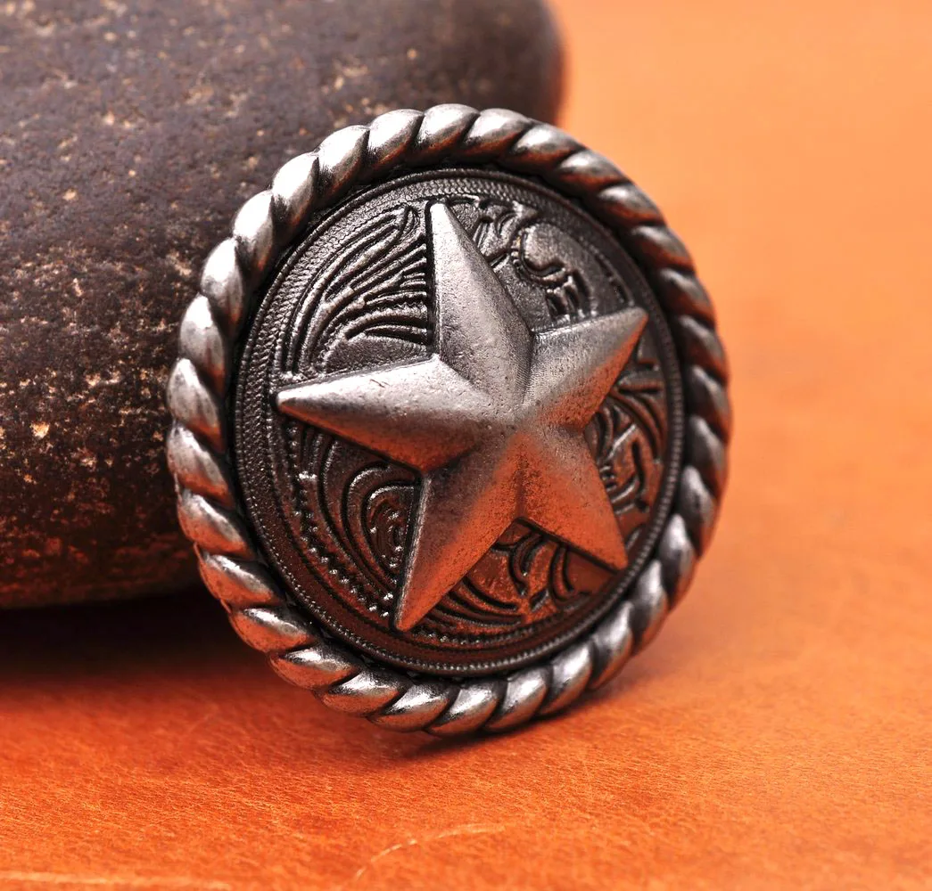 Набор из 10 старинных никелированных круглых веревок EDGE TEXAS RANGER STAR WESTERN SADDLE LEATHERCRAFT METAL CONCHOS 1-1/4"