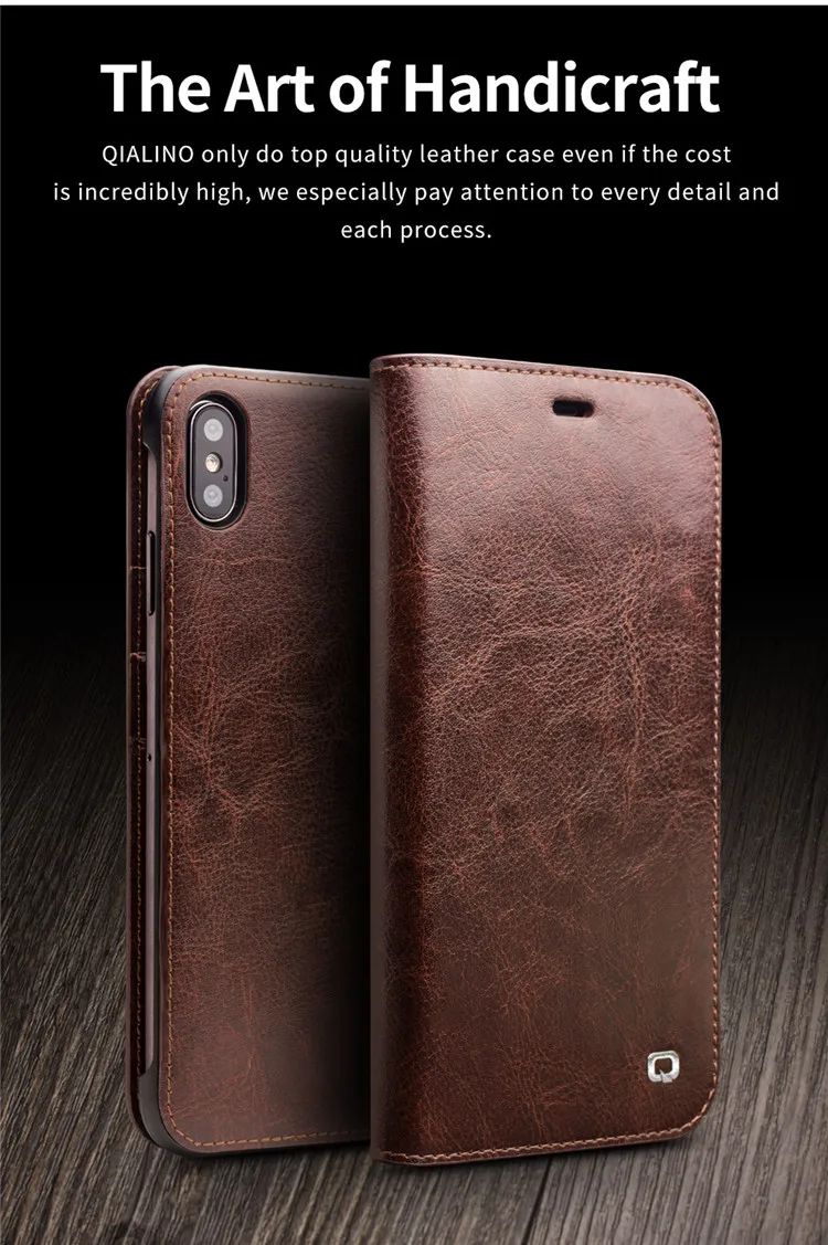 QIALINO для iPhone 5 SE 5 S 6 6s Plus 7 7 Plus 8 8 Plus X 10 чехол, Классический роскошный кошелек из натуральной кожи, откидной Чехол