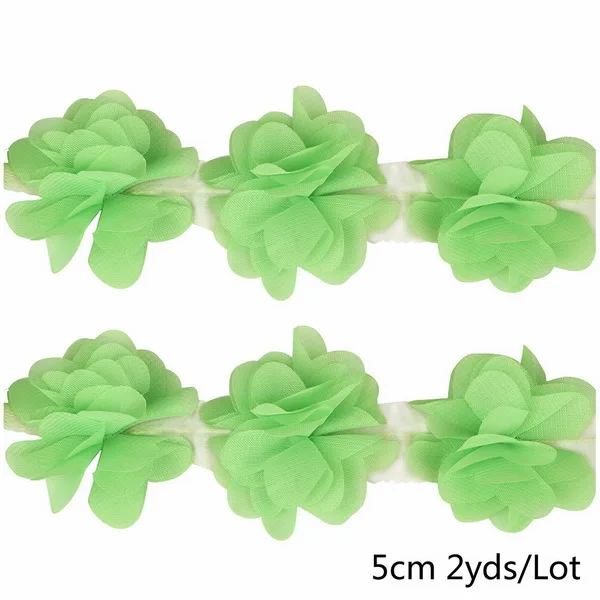Light Green 2 ярдов/партия, разные цвета, ширина 5 см, 3D, шифон, кластер, цветы, кружевное платье, украшение, кружевная ткань, аппликация, отделка, швейные принадлежности - Цвет: Light Green