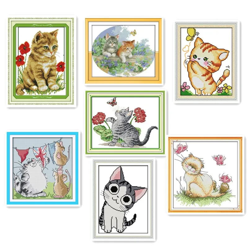 Joy Sunday 11CT 14CT ручная вышивка крестом Набор милый котенок животное нить DMC Вышивка diy Вышивка Картины