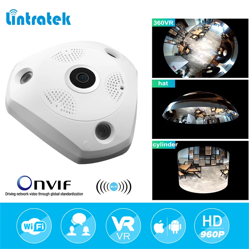 Lintratek HD 960 P Wifi VR панорамный Камера 360 градусов видеонаблюдения Главная IP Видеоняни