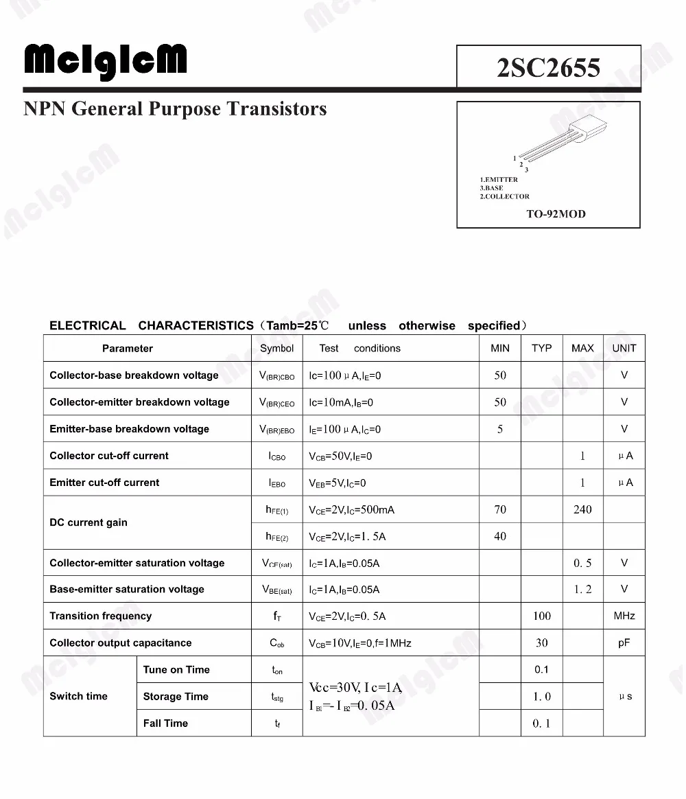 MCIGICM 2000 шт C2655-Y 2SC2655 C2655 линейный триодный транзистор TO-92L 2А 50В NPN | Электронные
