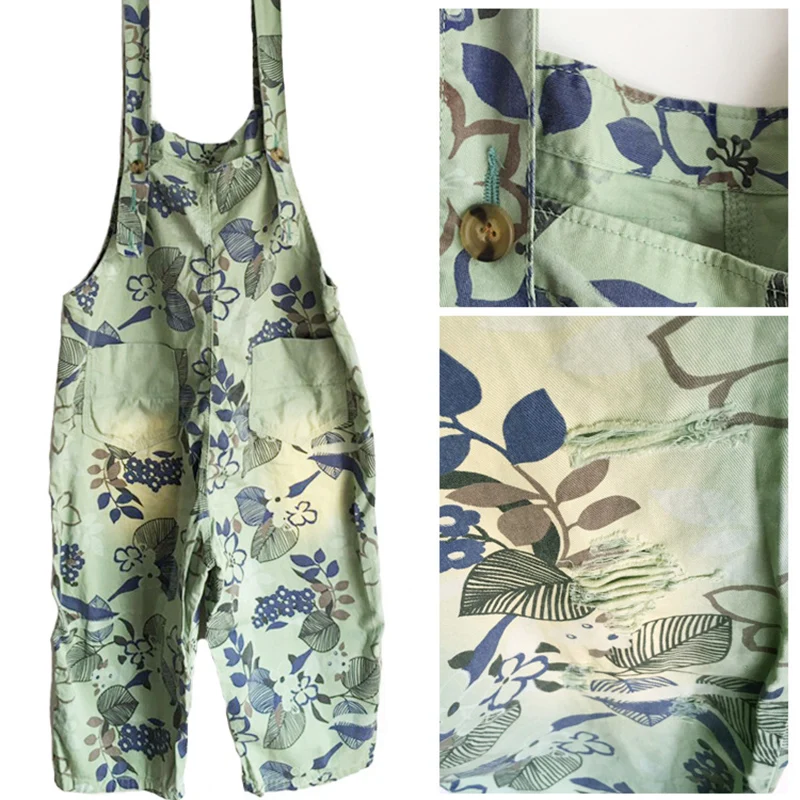 Комбинезон женский джинсовый с цветочным принтом повседневная одежда без