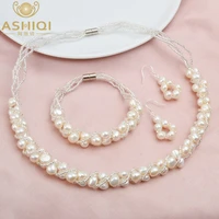 ashiqi natural freshwater pearl jewelry sets more hand knitted necklace bracelet 925 silver earrings for women nebrea