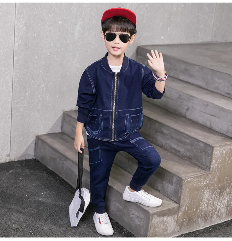 Комплект из 2 предметов синяя куртка для мальчиков и джинсы Джинсовая Верхняя
